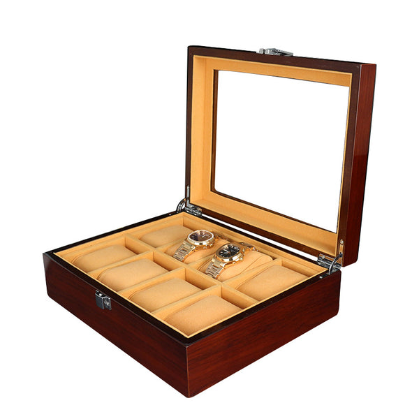 8-Position Wooden Watch Box for Display and Storage